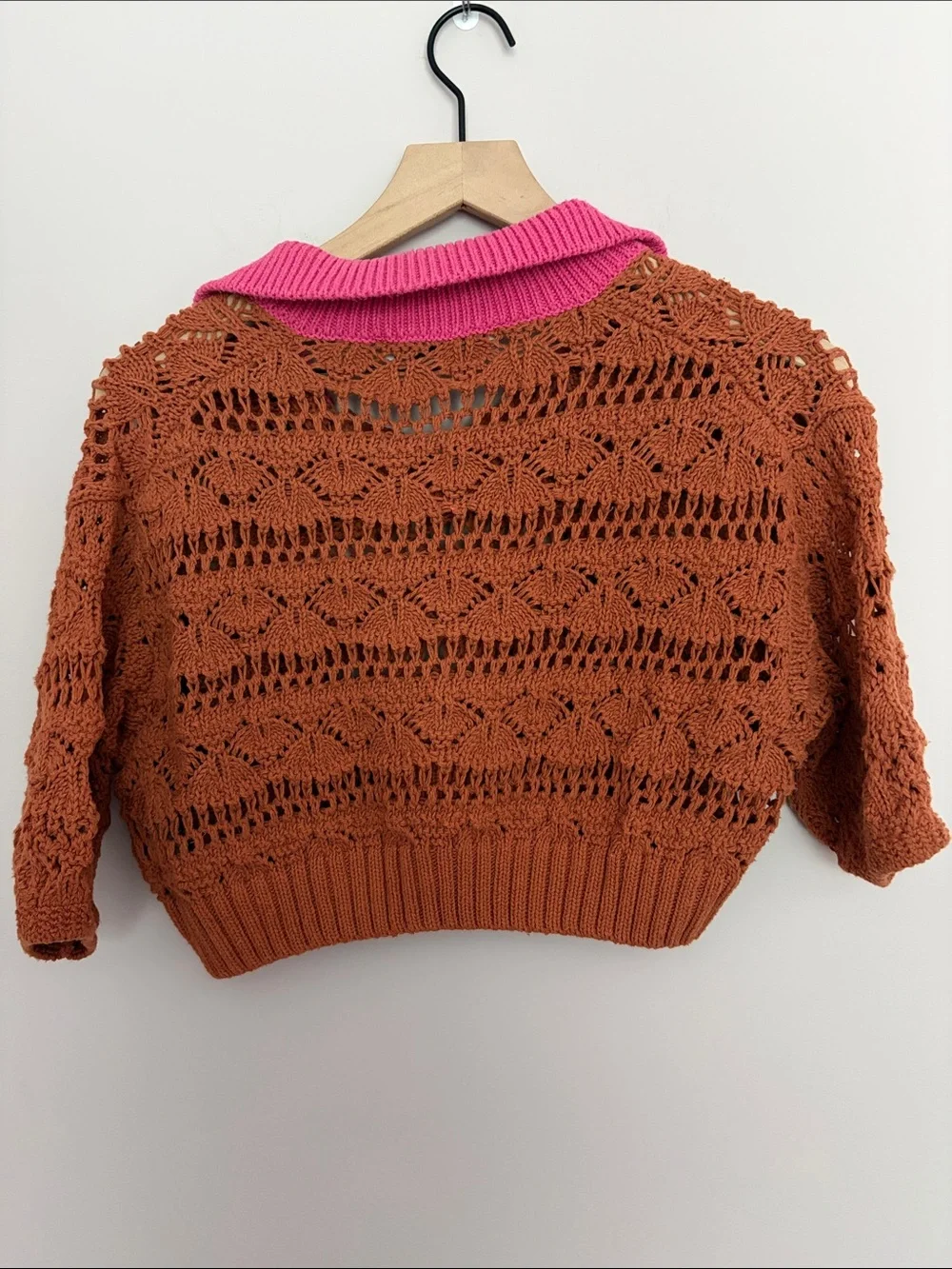 Zara Pointelle Knit Collared Cropped Sweater
